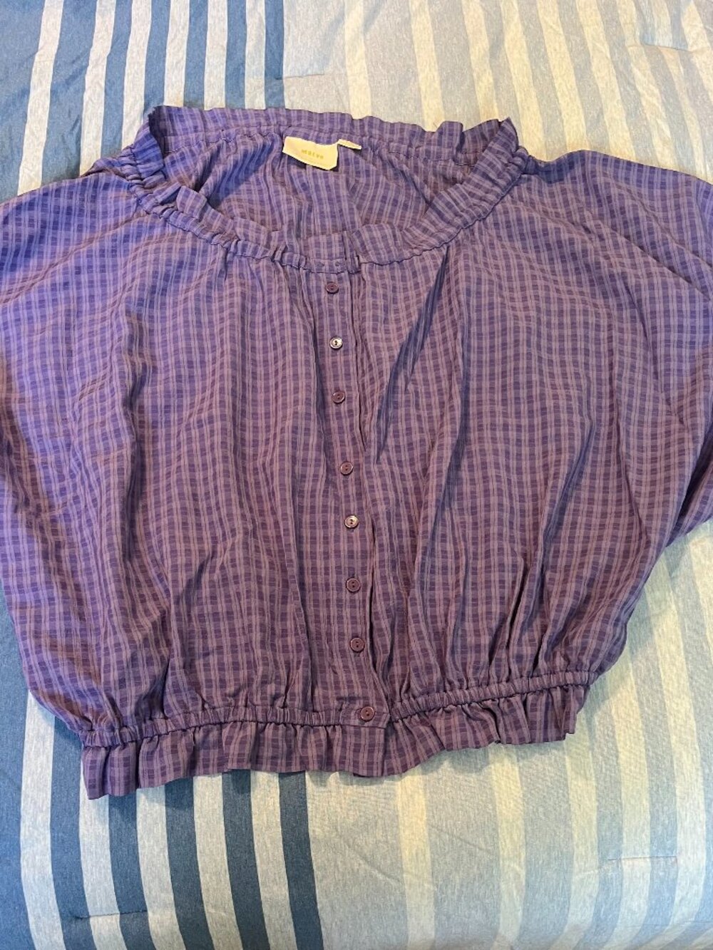 Anthropologie Lavender Plaid Ruffle-Neck Button Front Blouse - Picture 3 of 3